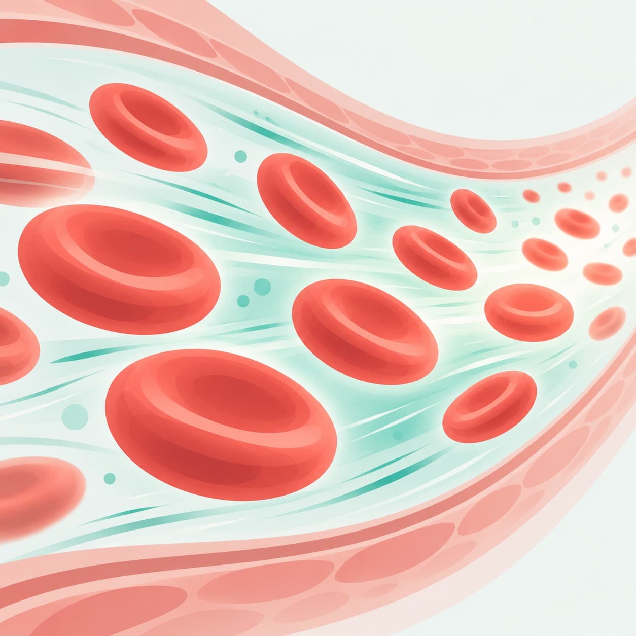 Illustration of red blood cells flowing smoothly through a vessel, representing strong zeta potential